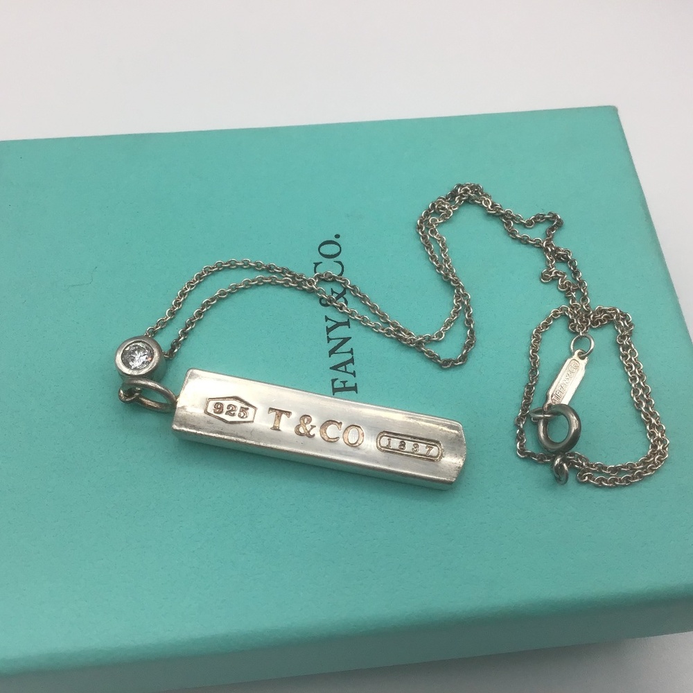 Vintage Tiffany & Co. Tiffany 1837 Bar Plate Pendant Necklace Sterling Sliver